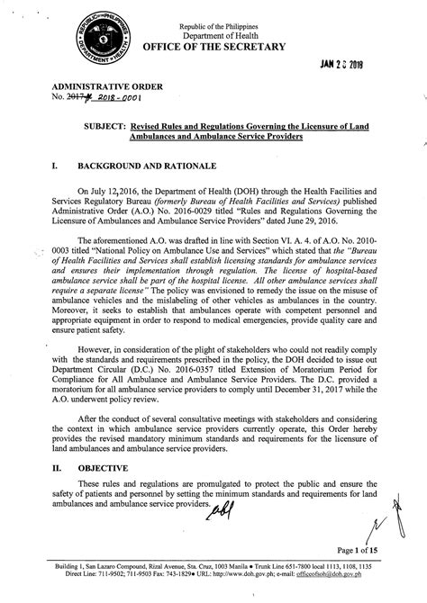 Ambulance servise - doh guidelines - Republic of the Philippines Department of Health OFFICE OF ...