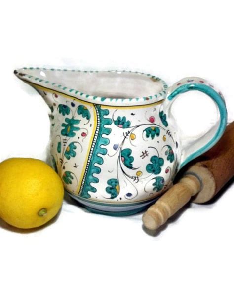 Vintage Majolica Pitcher Italian Pottery by BrushCreekCottage