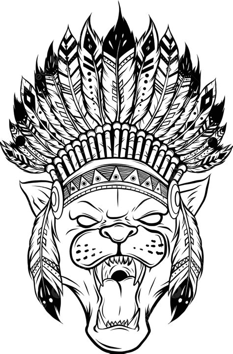 Panther With Native American Indian Chief Headdress Bonnet Vintage Print Vector, Bonnet, Vintage ...