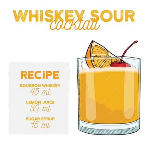 Premium Vector | Whiskey Sour Cocktail Illustration Recipe Drink with ...