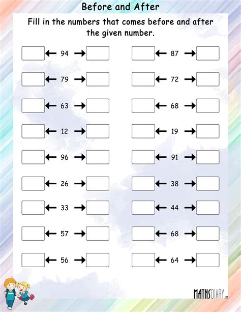 What comes After and Before Worksheets - Math Worksheets - MathsDiary.com