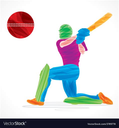 Colorful cricket player hit the big ball sketch Vector Image