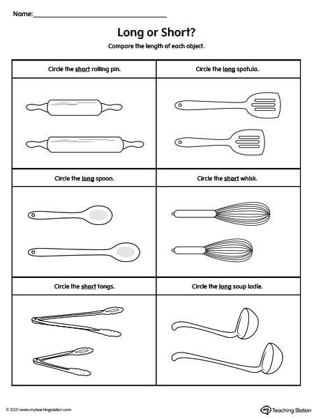 Length Comparison Worksheet: Long or Short? in 2022 | Kindergarten worksheets, Preschool ...