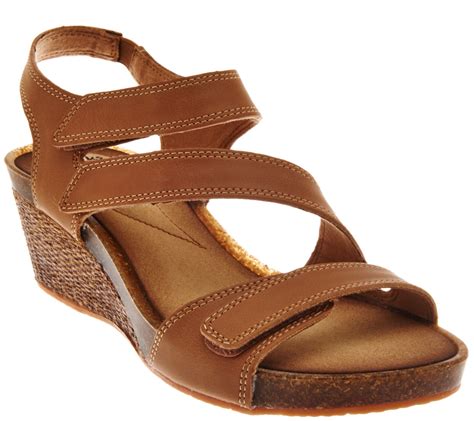 Clarks Leather Adjustable Three Strap Wedge Sandals - Hevely Ordo - Page 1 — QVC.com