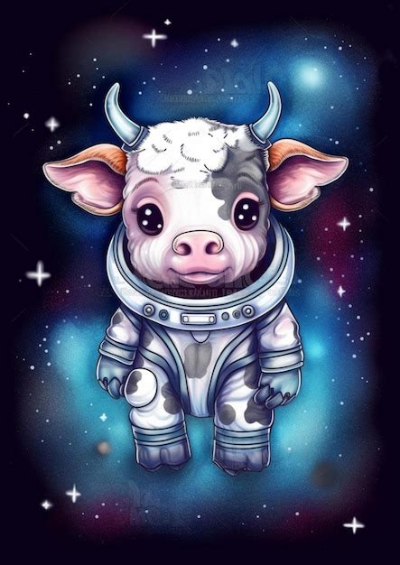 Premium AI Image | A close up of a cow wearing a space suit in the sky generative ai