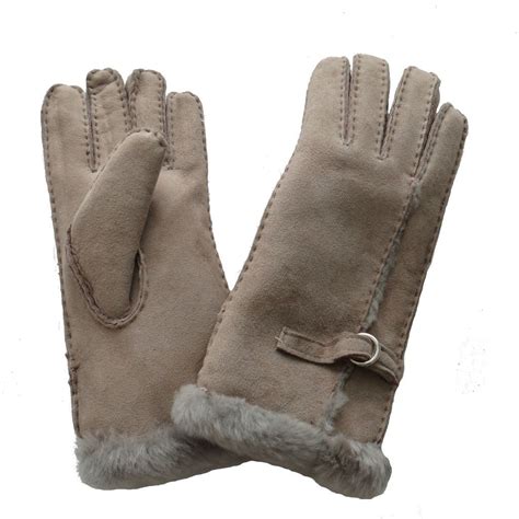 Ladies Deluxe Sheepskin Glove with Wool Out Detail - Beige – Sheepskin World