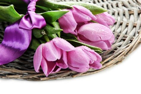 Premium Photo | Beautiful bouquet of purple tulips, isolated on white