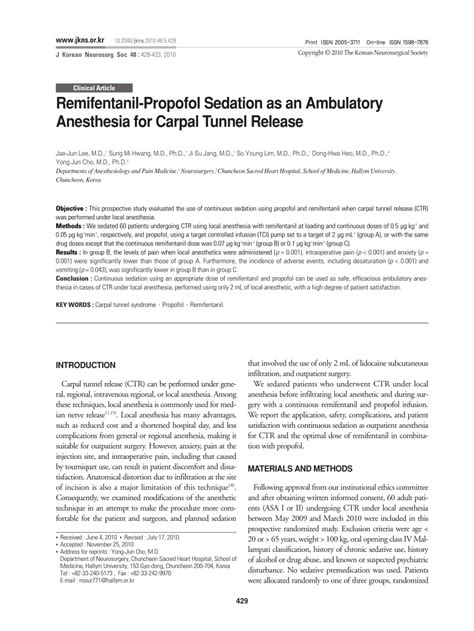 (PDF) Remifentanil-Propofol Sedation as an Ambulatory Anesthesia for ...