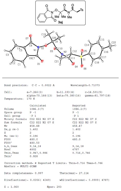 Fig. S13 X-ray analysis of 3aj. Detail X-ray crystallographic data of ...