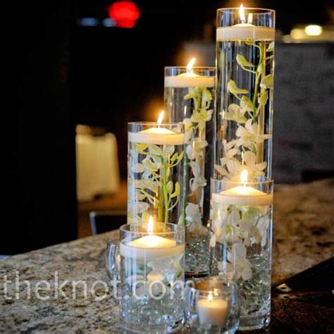 wedding, glass cylinder centerpieces, floating candles | PinPoint