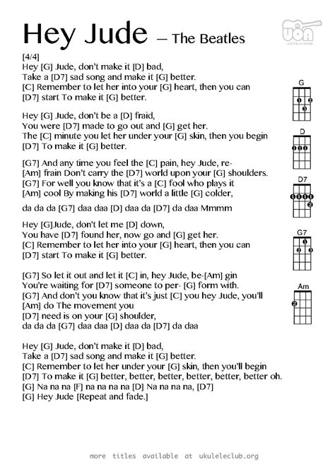 Hey Jude - The Beatles - Ukulele Club Amsterdam | Ukulele Club Amsterdam | Ukulele songs ...