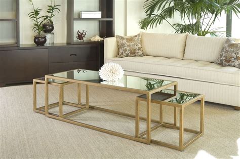 Grace Rectangle Cocktail & Two Nesting End Tables with Mirror Glass Top and Gold Leaf Finish ...