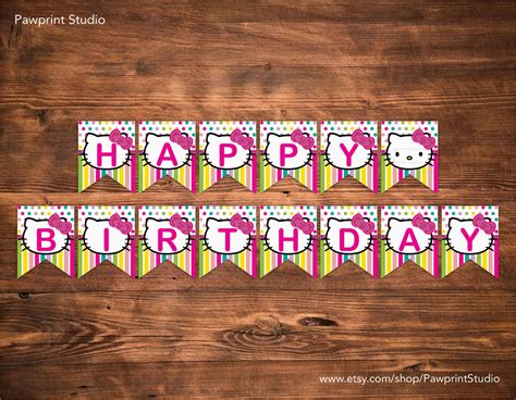 Happy Birthday Banner Template Hello Kitty Instant Printable Bunting Hello Kitty Happy Birthday ...