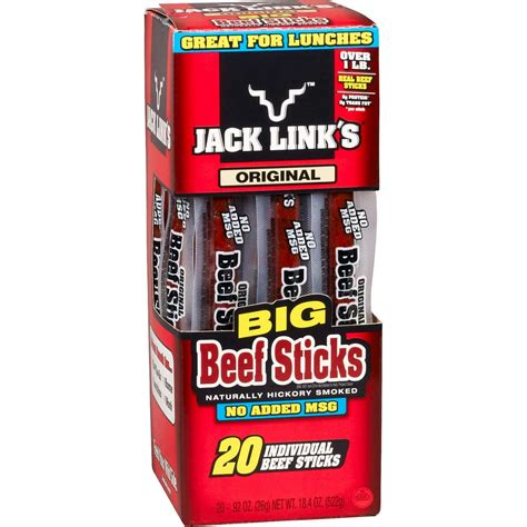 Jack Link's Big Beef Jerky Stick, Original, 0.92 oz, 20-count - Walmart.com - Walmart.com