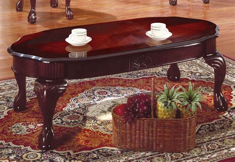 Rich Cherry Finish Traditional Coffee 3Pc Table w/Carved Legs