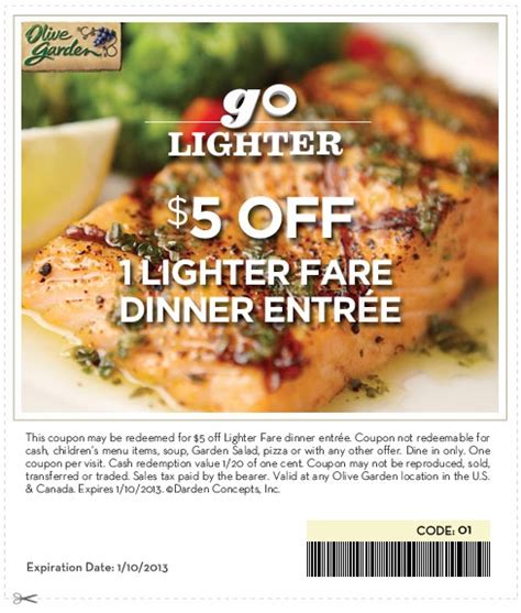 Olive Garden - $5 OFF Printable Coupon - Expires January 10, 2013