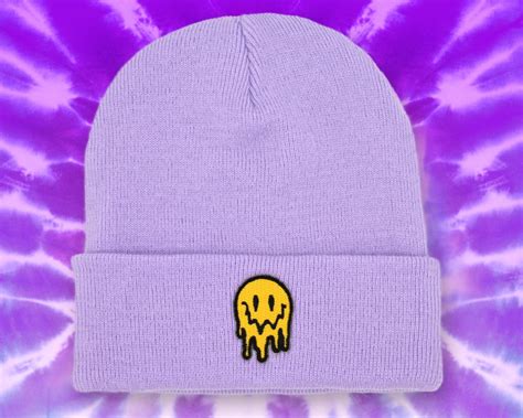 Drippy Smiley Face Beanie Hat Unisex Pastel Trippy 90s Acid | Etsy