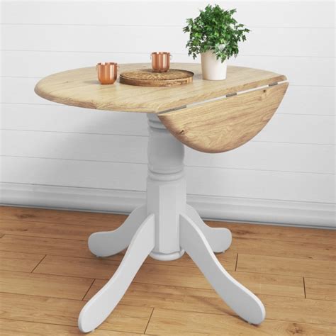 Small Round Drop Leaf Table with 2 Chairs in Wood & White - Rhode ...