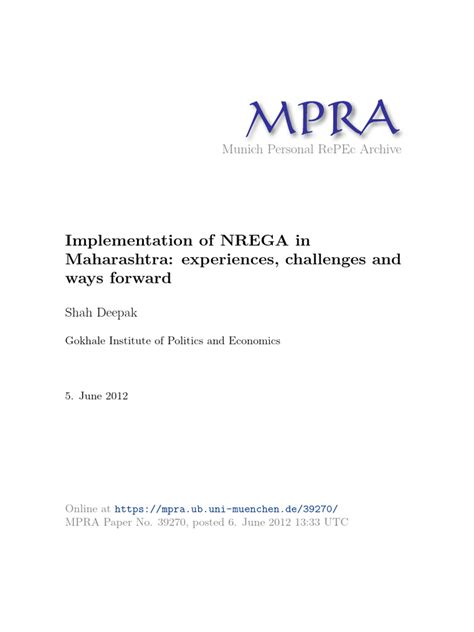 Implementation of NREGA in Maharashtra - Experiences, Challenges and Ways Forward | PDF