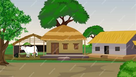 Premium Vector | Illustration of Indian House vector artvillage houseIndian Village background ...