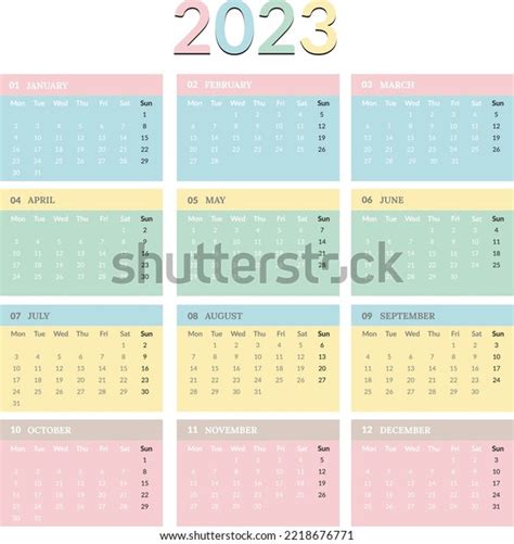 Calendar 2023 Pastel Color Colorful 2023 Stock Vector (Royalty Free ...