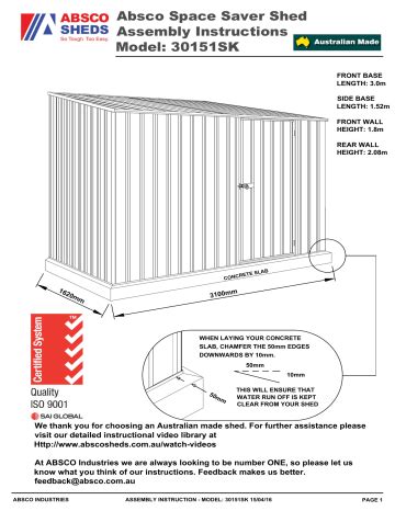 ABSCO SHEDS 30151SK Assembly Instructions Manual | Manualzz