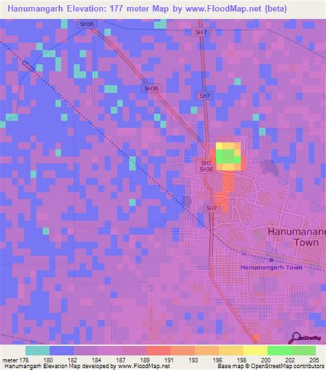 Elevation of Hanumangarh,India Elevation Map, Topography, Contour