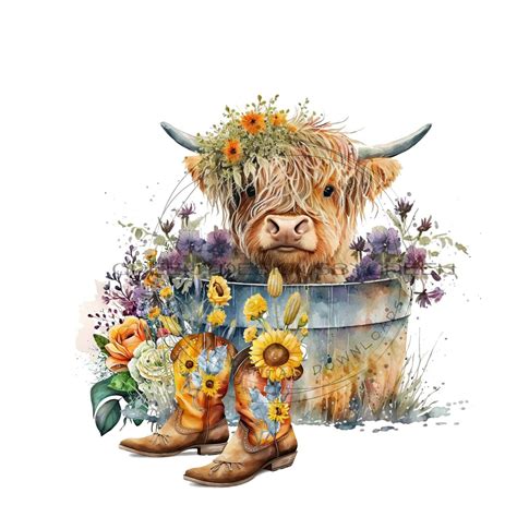 Highland Cow in Metal Tub PNG Adorable and Cute Longhaired - Etsy in ...