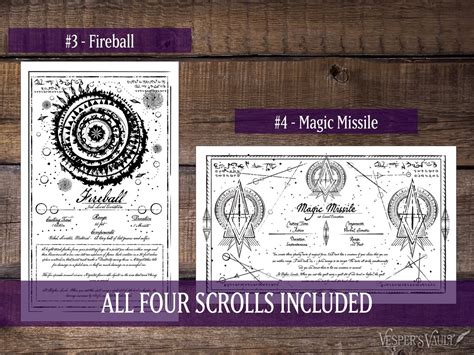 DND Printable Spell Scrolls, Tabletop Prop, Black & White Design, Set 1 ...