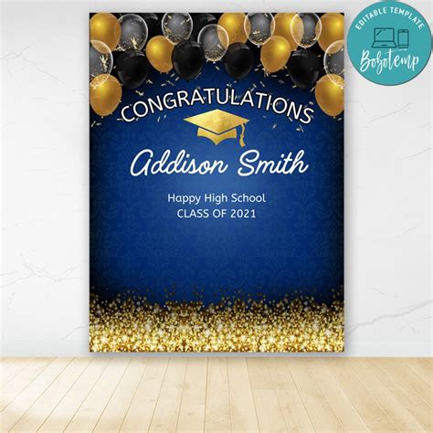 College Graduation Royal Blue and Yellow Backdrop Digital File | Bobotemp