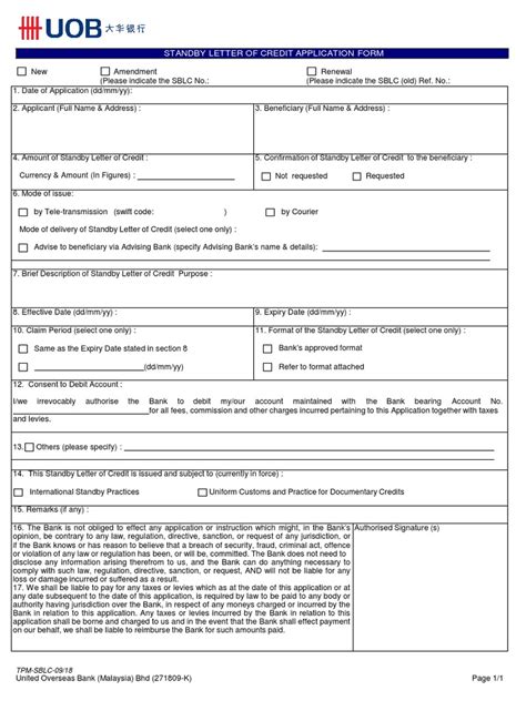 Standby Letter of Credit Application Form | PDF | Letter Of Credit | Common Law