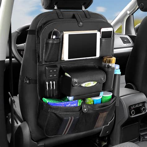 Car Seat Back Bag Organizer on Car 4 USB Charger Storage Pu Leather ...