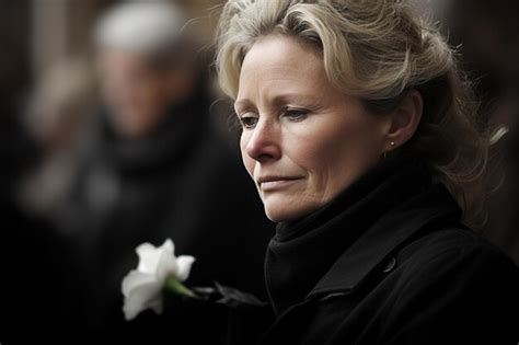 Premium AI Image | Portrait of a sad woman with a funeral bouquet of ...