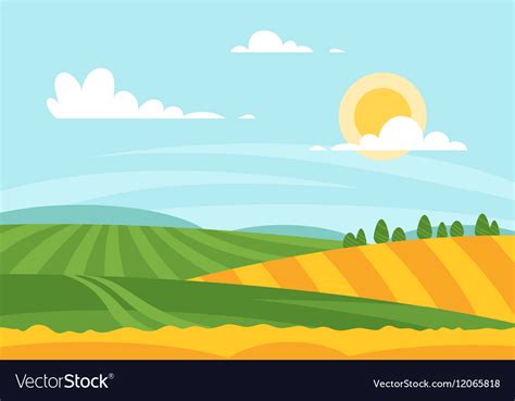 Cartoon style of wheat field in a daytime Vector Image