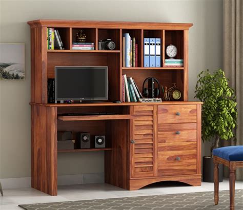 Buy Jerold Study Table with Storage Cabinet and Shelves (Honey Finish) Online in India at Best ...