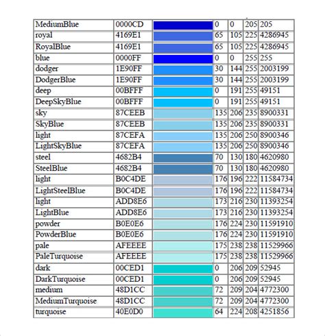 VBA RGB Color Chart