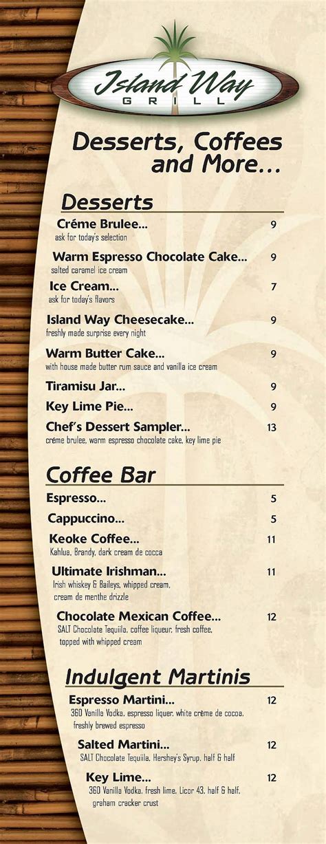 Menu at Island Way Grill restaurant, Clearwater, 20 Island Way