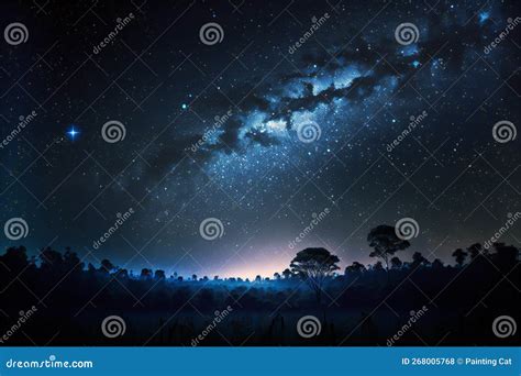 Starfield Night Sky With Tree Silhouettes Stock Photo | CartoonDealer ...