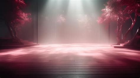 Premium AI Image | Empty stage background lightbeams spotlight backlight scene podium clear fog ...