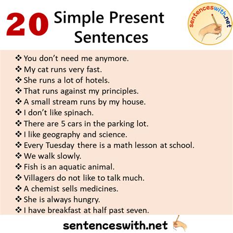 20 Simple Present Sentences Examples, Present Simple Tense Example Sentences - SentencesWith.Net