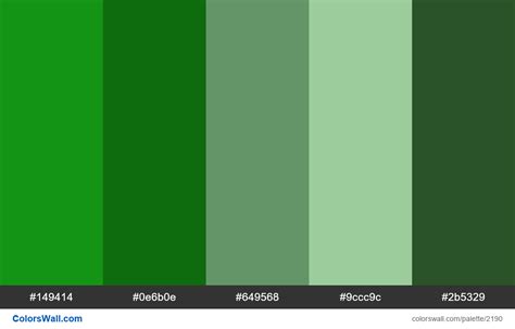 Hacker scheme colors. HEX colors #149414, #0e6b0e, #649568, #9ccc9c, #2b5329. Brand original ...