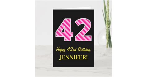 Fun Pink Striped "42"; Happy 42nd Birthday; Name Card | Zazzle.com