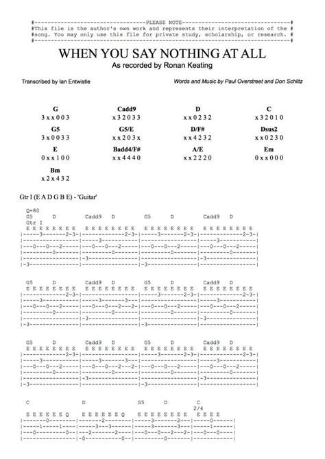 When You Say Nothing At All (Ronan Keating) guitar tab - Ian Entwistle