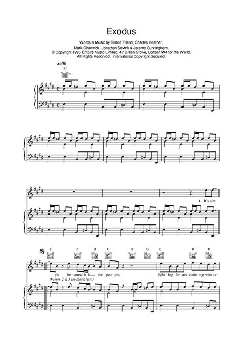 Exodus" Sheet Music by The Levellers for Piano/Vocal/Chords - Sheet ...