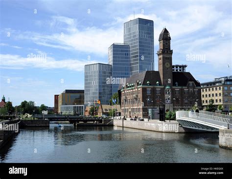 Sweden. Malmo. Modern architecture with old architecture, in the center ...