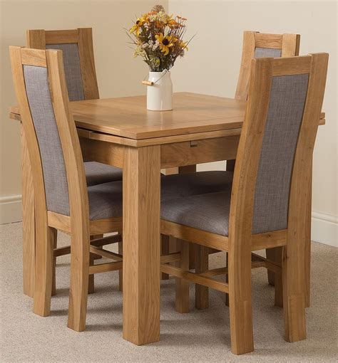 Richmond 90cm - 150cm Square Oak Extending Dining Table and 4 Chairs Dining Set with Stanford ...