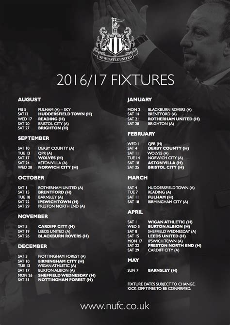 FIXTURES: Here are Newcastle United's fixtures for the 2016/17 ...