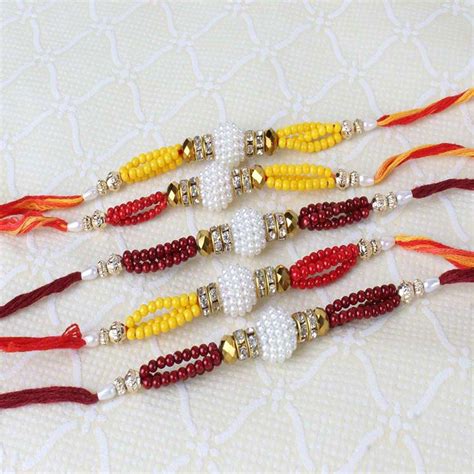 Five Rakhi of Colorful Small Beads - Zakarto