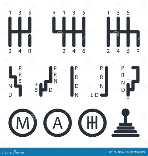 Gearbox. Icons For Various Types Of Gearboxes. Automatic, Manual And ...