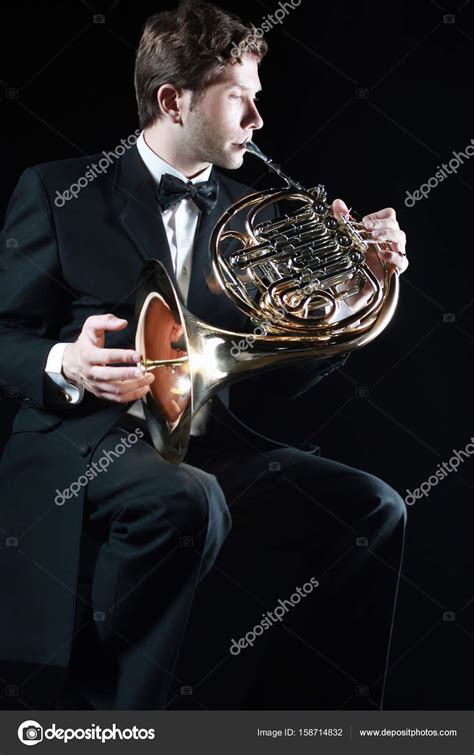 French horn player. Classical musician playing horn Stock Photo by ...